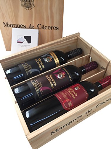 Caja de madera 3 botellas - Marqués de Caceres - Crianza/Reserva / Gran Reserva - Vino tinto