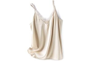 ZIRONG Womens Silk Camisole Vest Tops,Ladies Lace V Neck Satin Camisole Summer Cool Silk Sleeveless Casual Tank Shirt Daily Wear, Shopping,Tops Under Suits