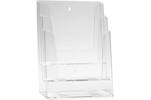 DELIGHT DISPLAYS® Prospekthalter DIN A4 mit 3 Etagen | glasklarer Prospektständer als Tischaufsteller oder zum Aufhängen | Katalogständer mit 3 Fächern für unterschiedliche A4 Flyer bis 225 mm Breite