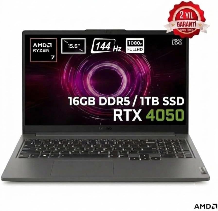 LENOVO LOQE 83S000DXTR AMD Ryzen 7-170 16GB DDR5 1TB SSD RTX 4050 6GB 15.6 Inç Full HD 144Hz IPS Freedos Gaming Laptop