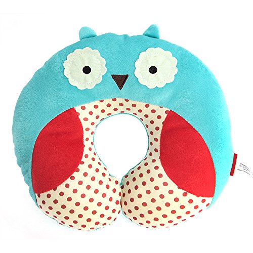 fitTek® Almohada Almohadilla Reposacabezas Diseño Búho Azul Rojo para Niños Viaje