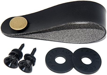 Guitar Strap Button Set Included Leather Headstock Strap Buttons Adaptor, 2 Strap Locks Safety Blocks and 2 Guitar Strap End Pins for Bass Ukulele Acoustic Classical Electric Guitars (Black)