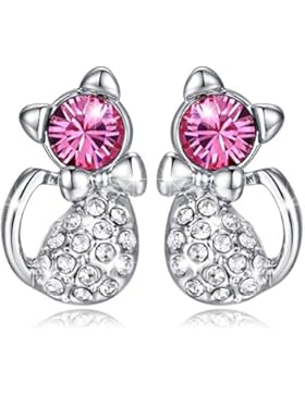 MARENJA Kristall-Damen Ohrstecker süß Katze Weißgold vergoldet Kristall rosa weiß klar