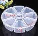 Kobwa(TM) 6 PCS 8 Compartments Round Plastic Storage Box Bead Organizer Display Containers Clear White