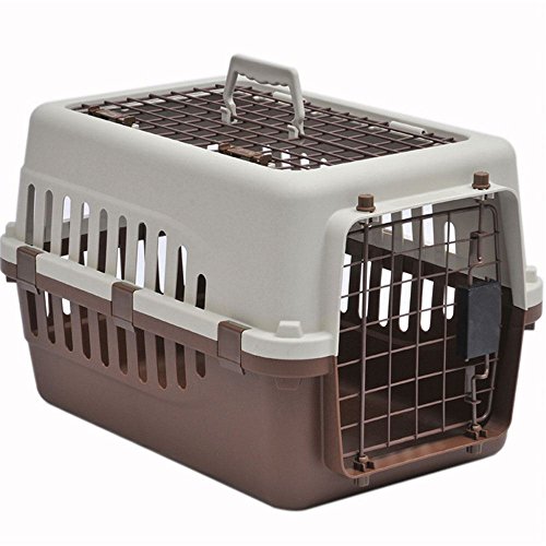 Pet Vida Pet Carrier, Animal Cage Cat Dog Transport Box Spring Lock Door, White & Brown, 2 Door