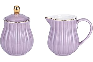 EPLZE YBK Tech - Set di bricco per latte e zuccheriera in porcellana, per degustazione di caffè, motivo a righe, colore: viola