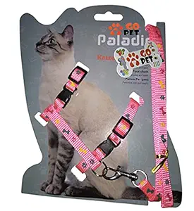 The DDS Store Adjustable Cat Walking Harness Nylon Strap Collar with Leash,Cat Leash and Harness Set Escape Proof (Pink Color)