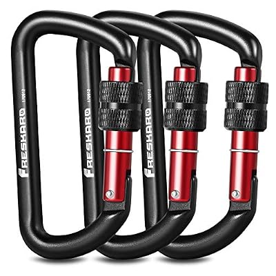 FresKaro 2019 NOUVEAUX Clips de Verrouillage de Mousqueton 3pcs, Résistance à la Traction 1224kg, Mousquetons en Aluminium, pour Hamacs, Balançoire de Yoga, Camping, Porte-clés, Chiens Verrouillables, Noir