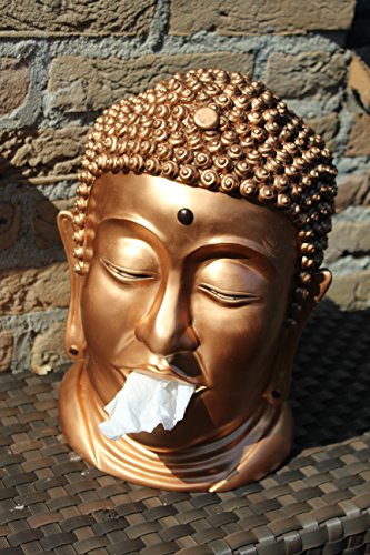 Taschentuch-Spender oder Kosmetiktuch-Spender Buddha-Kopf Bronze - 4