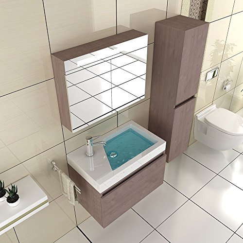 Badmöbel / Waschtischunterschrank / Spiegelschrank / Badezimmer Möbel Braun / Waschplatz / Modell-Lugano-800 / Waschbecken / Badset - 7