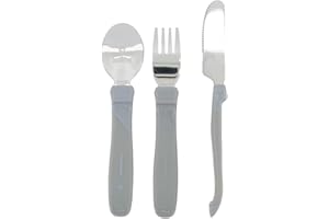 ‎TWISTSHAKE Twistshake Kinderbesteck EsslernBesteck aus Edelstahl zum Lernen, Besteckset für Kleinkinder, mit Gabel, Messer und Löffel, , BPA Frei, ab 12 Monate, Pastellgrau