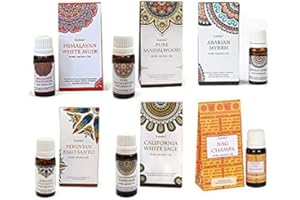 Pack 6 Aceites Esenciales Goloka - Salvia Blanca, Palo Santo, Sándalo, Mirra, Nag Champa, Almizcle Blanco + Decreto DoraZen