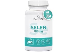 Bandini® Selen 365 veganska tabletter - 1+ års förbrukning - 100µg hög dos | L-selenometionin tillskott - Sköldkörtel- och immunstöd - 1 tablett dagligen - Glutenfri, Icke-GMO