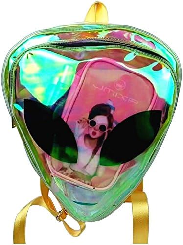 Alien Cartoon Logo Women's PVC Hologram Transparent Backpack Clear Bag Purse Casual Travel Bag