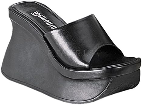 DEMONIA PLEASER PACE-01 4 1/2" Goth Punk Wedge Blk Pu P/F Sandal 4 1/2" Wedge