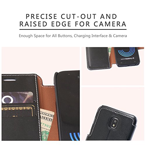 Samsung Galaxy J3 2017 HÃ¼lle Leder, Mobesv Samsung Galaxy J3 2017 LederhÃ¼lle Ledertasche Wallet Tasche SchutzhÃ¼lle mit Magnetverschluss Kartenfach fÃ¼r Samsung Galaxy J3 2017 - Schwarz