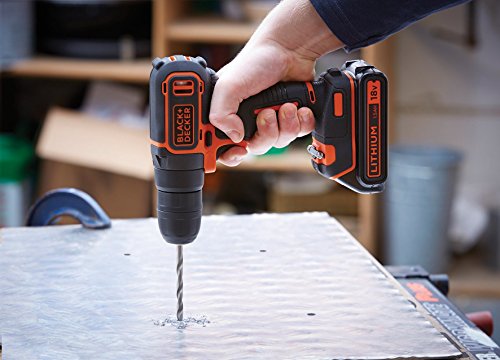 Black + Decker BDCDC18KB Akku-Bohrschrauber, 18 V, inkl. 2 Akkus, 1 Doppelbit, 400 mA Ladegerät im Koffer, 1 Stück - 2