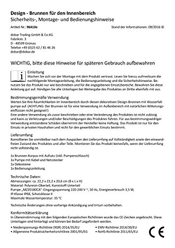 dobar 96410e Design Zimmerbrunnen aus Polyresin in Steinoptik mit Deko-Steinen, Wasserspiel mit Pumpe für innen, Kunststoff, schwarz, 22.2 x 22.2 x 20.6 cm - 8