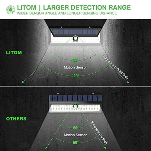 Litom Solarleuchten, 54 LED mit 120° Weitwinkel Bewegungs Sensor Wandleuchte Wasserdichte Außen, Solar Betriebene Außenleuchte, 3 Modi Sicherheit Licht für Garten, Zaun 2 Stück - 3