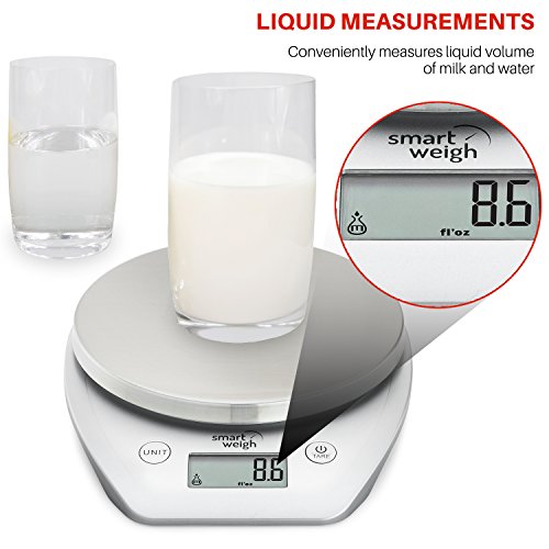 Smart Weigh Raffinierte, multifunktionelle Küchen- und Lebensmittel-Waage mit Edelstahl-Plattform, großem LCD-Display und sechs Wiegeeinstellungen, 5kg / 11lb x 1g / 0,1 Unzen - 5