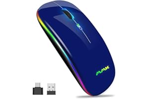 AMZCASE Mouse wireless 2.4G e Bluetooth 5.0, sottile, USB ottico portatile, LED a doppia modalità ricaricabile, per laptop,PC,Mac OS,Android,Window(Blu scuro)