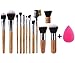 [New Arrival] EmaxDesign® 12+1 Pieces Makeup Brush Set, 12 Piece Bamboo Handle Cosmetics Brushes & 1 Piece EmaxBeauty® Makeup Blender Sponge