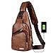 Produktbild BJL Umhängetaschen Wasserdichte Sling Bag W/Kopfhörer Loch Leichte Brust Schulter Cross-Body Taschen Mit USB-Ladeanschluss, Mehrzweck-Brust-Paket (Farbe : Light Brown, größe : 17x6x35cm)