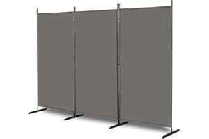 GIVOKE Folding Room Dividers, 3 Panels Movable Protective Privacy Screens, Steel Frame Portable Fabric Screen Room Partition for Home Office (Grey)