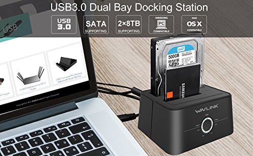 Wavlink Dual Bay SATA zu USB3.0 Externe Festplatten Docking Station für 2,5 oder 3,5-Zoll-HDD, SSD mit Festplatten Kopierer / Klone-Funktion- Schwarz - 2