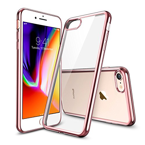 Funda iPhone 8 /iPhone 7, ESR Funda Transparente Suave TPU Gel [Ultra Fina] [Protección a Bordes y Cámara] [Compatible con Carga Inalámbrica] Enjaca Perfecta para Apple iPhone 7/Nuevo iPhone 8 4.7' 2017 -Oro Rosa