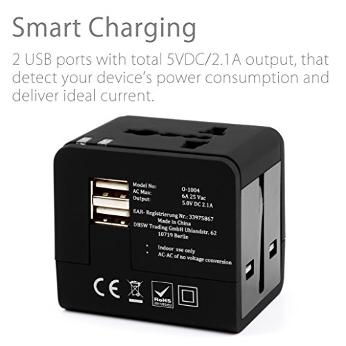 MyGadget Universal Weltreise Reiseadapter Travel 2100 mAh (UK, USA, EU, AU) mit 2x USB Adapter für u.a. England, China, Japan, Kanada, Australien in Schwarz - 3