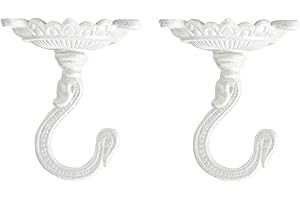 Sungmor Ganchos de techo resistentes para colgar plantas, 2 ganchos de techo de hierro fundido blanco, ganchos decorativos antiguos para colgar macetas, faroles de campanilla de viento