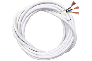 LUMENTY Fil électrique/3 Core Ronde PVC Secteur électrique Fil de Cuivre de Câble Haute Résistance à la Température Câble 3x0,75 mm² Twin et Câble de Terre – 5 Metre Longueur de Coupe Flexible - Blanc
