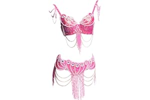 ROYAL SMEELA Belly Dance Costume For Women Professional Belly Dance Bra and Belt Beaded Bra Belly Dancing Belt Set Carnival Sexy Fancy Belly Dancing Outfit Stage Show Belly Dancing Clothes Dancewear