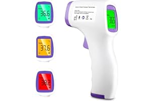 FONCBIEN Thermomètre Infrarouge Sans Contact - Mesure Frontale Instantanée (1s) avec Écran LCD Rétroéclairé - Alarme Fièvre + Mémoire 50 Mesures pour Bébés/Adultes/Cuisine
