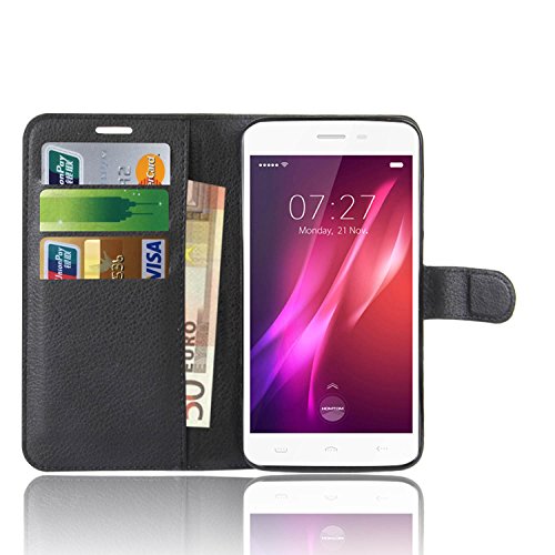 HOMTOM HT27 Funda   Anzhao Funda de Cuero Piel Carcasa con Ranuras para Tarjetas para HOMTOM HT 27  Negro 