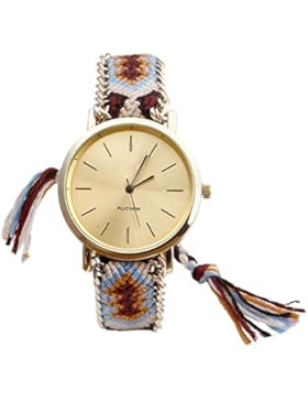 JSDDE Uhren,Genf Platinum Damen Ethnisch Blogger Hipster Vintage Uhr Braid Seil Band Analog Quarzuhr,Orange+Schwarz