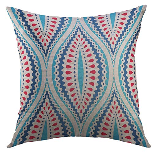 Mugod Pillow Cover Intricate Indigo Blue Red Traditional Floral