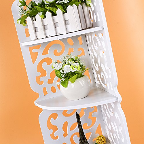 Eckregal Eckstand Bücherregal Regal Aufbewahrung Organizer 4 Etagen Geschnitzt Hohl Eckablage Weiß - 9