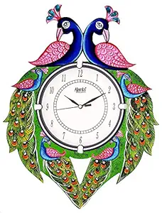 Circadian Ajanta Plastic and Wood Wall Clock for Home, Living Room, Office (Green, Blue, 15 x 13 IN) Multicolour