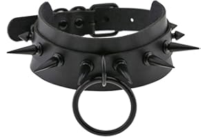 Daimay PU Leather Goth Choker Collar Circle Choker Necklace with Black Studded Punk Rock Rivet Collar Adjustable Size - Double Layer with Rivet - Black