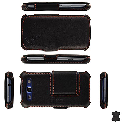 Manna Samsung Galaxy S3 Hülle Case Leder Tasche Etui Schutzhülle| Feinstes Nappaleder „Astana“ | EasyStand | schwarz, mit farblich abgesetzter Naht im sportlichen Design - 5