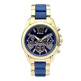 JS Direct Uhren,XL Gold Herren Chrono Business Armbanduhr Drei unecht Chronograph Designer Panzerarmband Analog Quarzuhr (Blau)