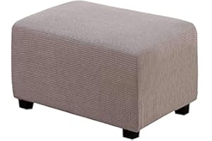 BXFUL Funda Otomana Funda de Reposapiés de Sofá Jacquard Funda de Puf Elástica Cubierta Protectora para Taburete Rectángulo con Parte Inferior Elástica (Large,Marrón 1)