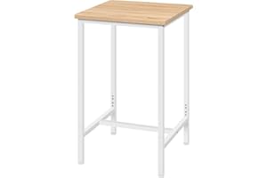 WOLTU Tavolo da Bar Quadrato, Tavolo Cucina Alto, Tavolino in Metallo & Legno per Cucina, Soggiorno, Rovere Chiaro+Bianco