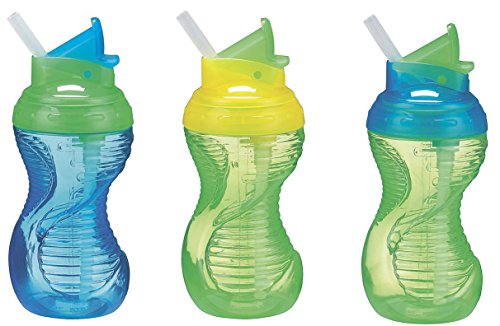 Munchkin Baby 3 Pack Click Lock Straw Cup Spill Proof 10OZ 12 months + Green / Blue