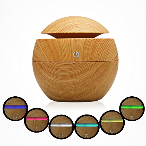 EgoEra® 130ml Ultraschall ätherisches öl Aroma Diffusor Luftbefeuchter, Holz Korn Aromatherapie Diffusor Maschine, Luftbefeuchter Luftreiniger mit 6 Farben ändern LED Lichter, Wasserlos Automatische Abschaltung - 7