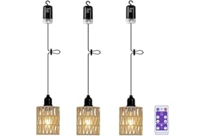 ‎ECOGEHEN 3x Hängelampe mit Batterie Außen Hängeleuchte Fernbedienung Batteriebetriebene Lampe Tragbare Boho Rattan Lampenschirm Pendelleuchte ohne Strom Stromanschluss - IP44 Wasserdicht Outdoor Beleuchtung
