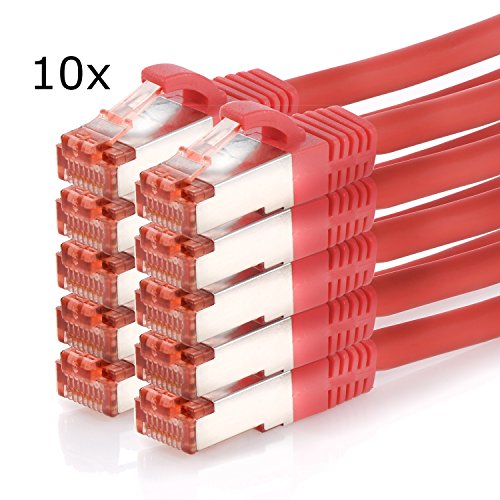 TPFNet (10er PACK) 1,5m CAT.6 - CAT6 Premium Ethernet LAN Patchkabel SFTP DOPPELT GESCHIRMT | Gigabit Netzwerkkabel | LAN-Kabel | RJ45 Kabel | Internetkabel | RJ45 Netzwerk Anschlusskabel | Patch Kabel | Ethernet Kabel mit Knickschutztülle rot (RJ45, Cat 6, Twisted Pair, S/FTP (PIMF) DOPPELT GESCHIRMT, halogenfrei, 1000 Mbit/s / 1 Gigabit)