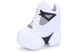 XIGUAK Sneakers Alte da Donna Traspiranti con Zeppe da 12 Cm Stivaletti Punta Tonda Escursionismo Scarpe da Passeggio Sneakers Casual con Lacci